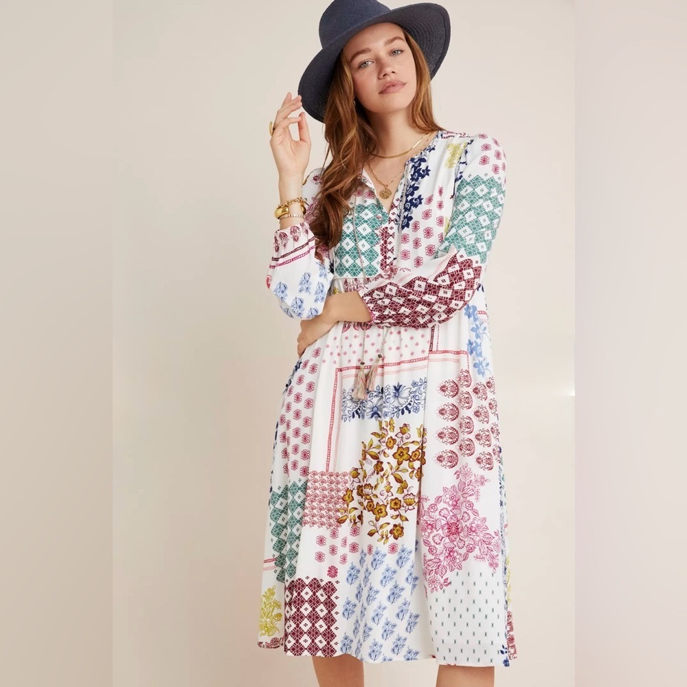 NWT Anthropologie Daniel Rainn Westerly Patchwork Midi Dress Size XSP